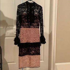 Stunning black and blush lace midi dress
